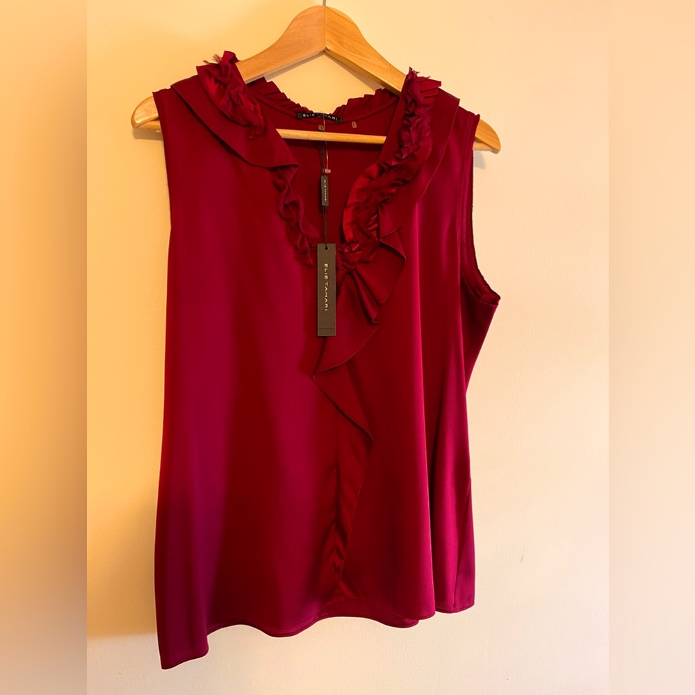 Elie Tahari flouncy silk tank blouse in berry sz L NWT